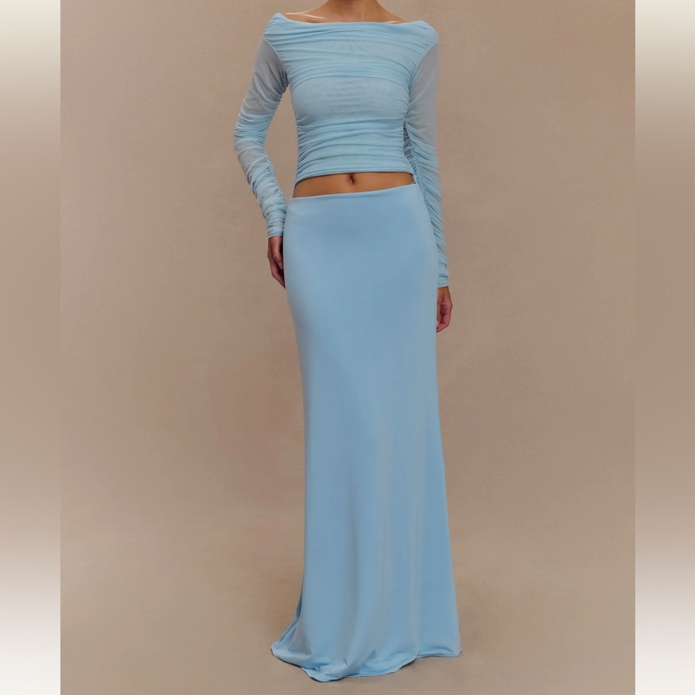 NWT Meshki Darla Mesh And Slinky Off Shoulder Maxi Dress